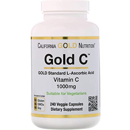California Gold Nutrition Gold C Vitamin C 1 000 mg 240 Veggie Caps, Milk-Free, Egg-Free, Fish Free, Gluten-Free, Peanut Free, Treenut Free, Shellfish Free, Soy-Free, Vegetarian, Wheat-Free, CGN