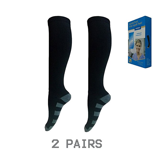 2 Pairs Graduated Compression Socks For Women and Men - Best training, Race, and Recovery Socks - Great For Running, Medical, Nursing, Maternity Pregnancy, Travel & Flight