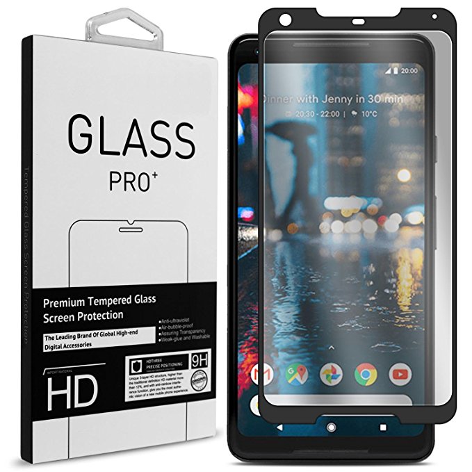 Google Pixel 2 XL Screen Protector, CoverON InvisiGuard Premium Tempered Glass Screen Protector with Armor Border - Clear (Black Border) (It does not cover the curve edge of the screen)