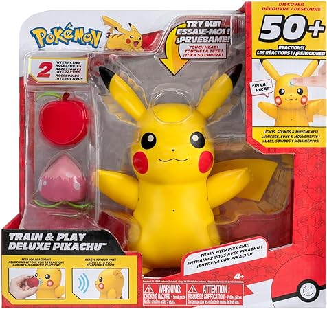 Pokemon Train and Play Deluxe Pikachu - 4.5-Inch Pikachu Figure with Lights, Sounds, and Moving Limbs Plus Interactive Accessories