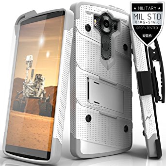 Zizo Bolt Cover For LG V10 [.33mm 9H Tempered Glass Screen Protector] Dual-Layered [Military Grade] Case Kickstand Belt Clip, White/Gray