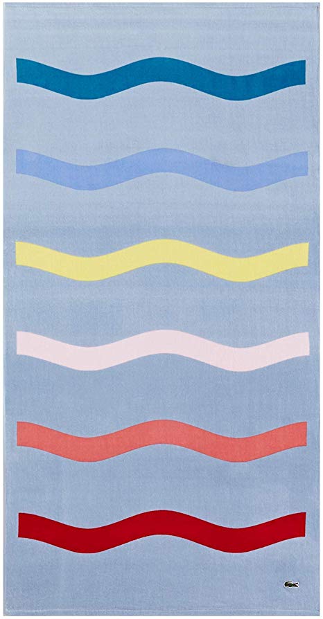 Lacoste Kane 100% Cotton Beach Towel, 36" W x 72" L, Blue/Yellow/Pink Stripe