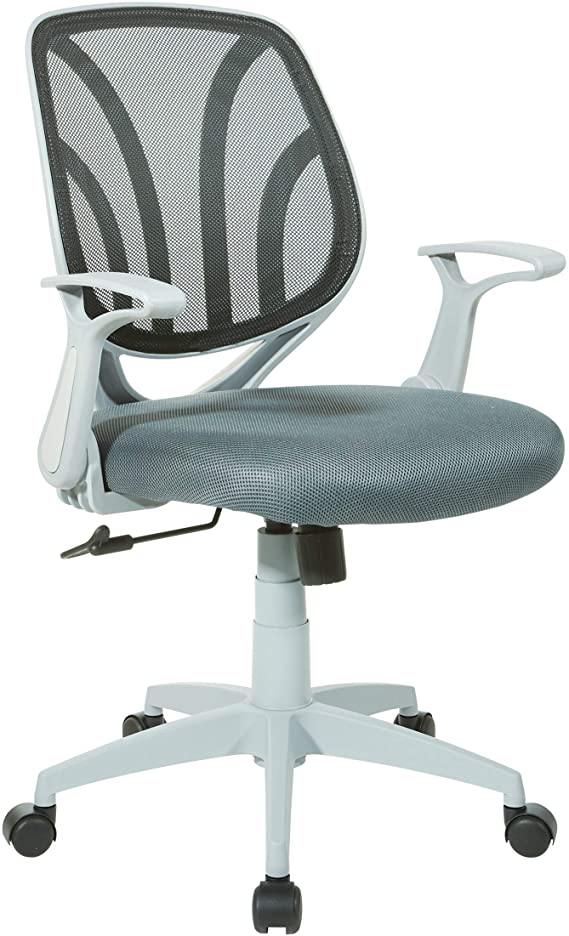 Office Star Padded Mesh Seat and Back Task Chair with Flip Arms and Grey Frame, Charcoal