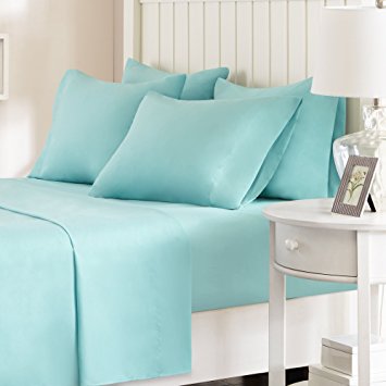 Comfort Spaces - Microfiber Sheet Set - 6 Piece - Full Size - Solid – Aqua Blue – Includes flat sheet, fitted sheet and 4 pillow cases