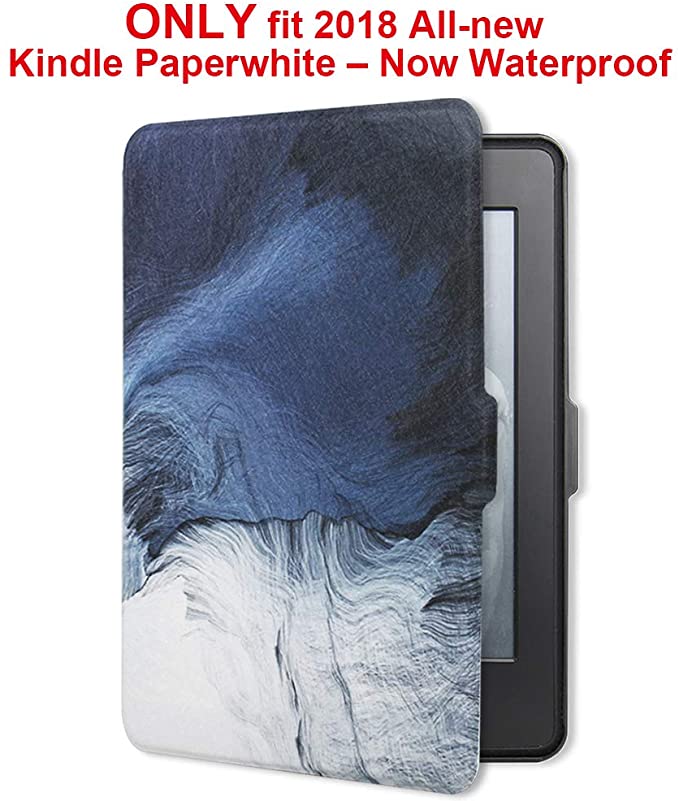 Young me martShell Case for 2018 All-New Kindle Paperwhite with Hand Strap - The Thinnest and Lightest Leather Cover Auto Sleep/Wake for Kindle Paperwhite 10th Generation (Abstract Painting)