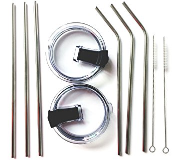 30 oz Rambler Accessory Kit - 6 Stainless Steel Straws(3 Straight and 3 Bend), 2×Splash Proof Lid,2×Free Cleaning Brush Included Fit for RTIC YETI Rambler perfectly