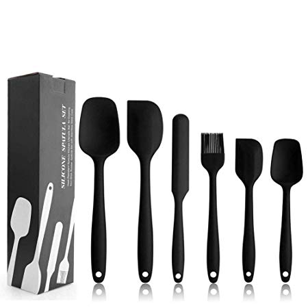 Silicone Spatula Set - 6 Piece Non-Stick Rubber Spatula Set with Stainless Steel Core - Heat-Resistant Spatula Kitchen Utensils Set for Cooking, Baking and Mixing (Black)