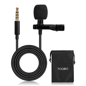 Clip on Microphone TOQIBO 3.5mm Lavalier Lapel Omnidirectional Condenser Microphone with 360°High Sensitivity Condenser Support for Smartphone, PC, Computer and Camera