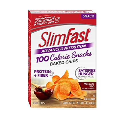 Slim Fast Advanced Potato Baked Crisps Snacks, Mesquite BBQ - 1 Ounce Bag, Pack of 5