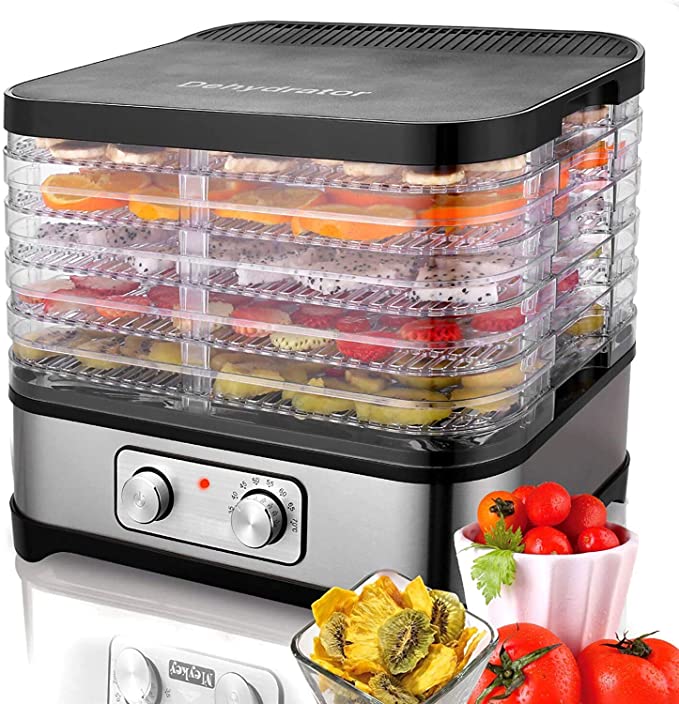Food Dehydrator Machine, 7-Tray Fruit Dehydrators with Temperature Control(95ºF-158ºF) Knob Button for Jerky/Meat/Beef/Fruit/Vegetable, 400 Watt, BPA Free