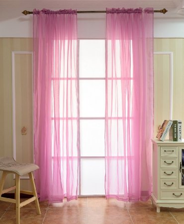 H.Versailtex Rod Pocket Top Solid Color Voile Sheer Curtain Panels 63 by 40 inch -Aurora Pink-2 pcs per Pack
