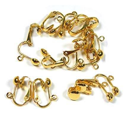 24 Gold Plated Clip on Earring Findings Standard Ball with Easy Open Loop for Easy Converting From Standard Ear Wires 12 Pair