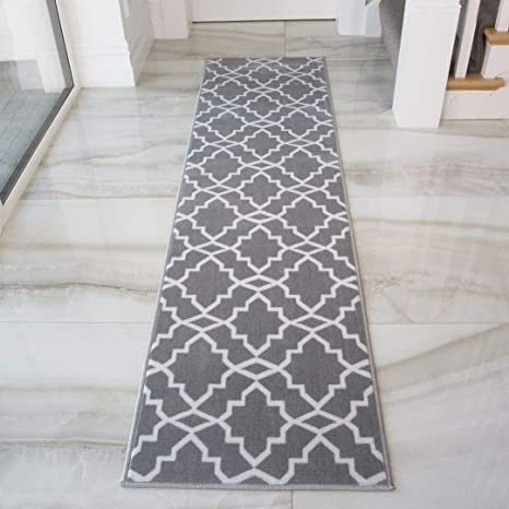 Geometric Trellis Runner Rug Blue Grey Mustard Triangle Rugs Hallway Bedroom Living Room Kitchen