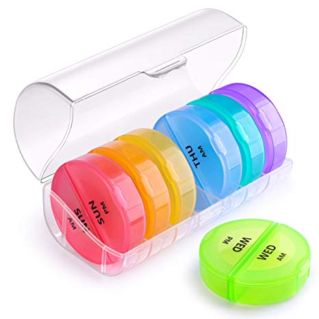 Large Pill Organizer Twice a Day, Weekly Pill Box 2 Times a Day, AM PM Pill Case, Rainbow Pill Container 7 Day, Vitamin/Fish Oils/Supplement Organizer