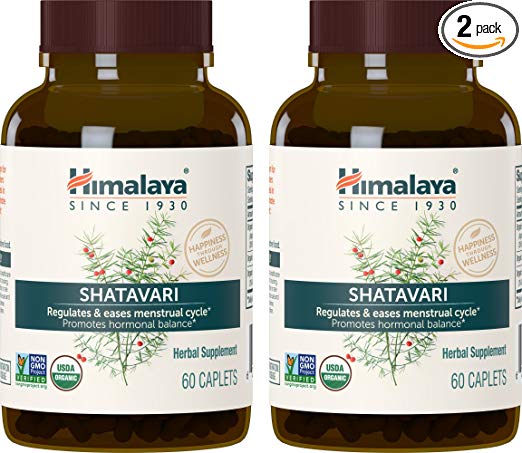 Himalaya Organic Shatavari for Menstrual Regulation and Hormonal Balance, 1,300 mg, 2 Month Supply, 60 Caplets (2 Pack)