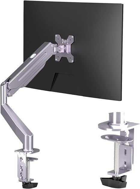 Suptek Monitor Mount Gas Spring Monitor Arm Desk Mount Fully Adjustable Fits 17 20 22 23 24 26 27 inch Monitors Weight Capacity up to 13.2 lbs (Silver)