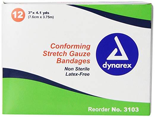 Dynarex Non Sterile Stretch Gauze Bandage Roll,3" x 4.1yd, 12 Count