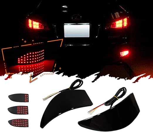 TurningMax 2pcs Smoke Lens 33-SMD LED Bumper Reflector Lights Compatible With 06-13 Lexus IS250 IS350, Function as Tail & Brake Lamps
