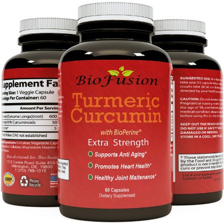 Turmeric Curcumin & Bioperine Black Pepper Extract capsules - 95% Curcuminoids with Iron + Copper - Anti Aging Formula Supplement - Joint Relief - Immune & Collagen Support by Biofusion