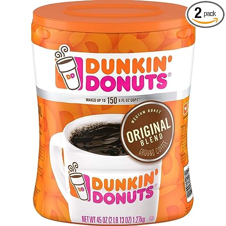 Dunkin' Donuts Original Ground Coffee, 45 oz - Makes up to 150 6 fl oz cups, 2 Pack