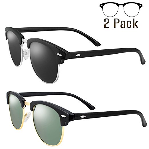 LIVHO G 2 Pack of Polarized Sunglasses Women Men Semi Rimless Frame Retro Classic Sun Glasses