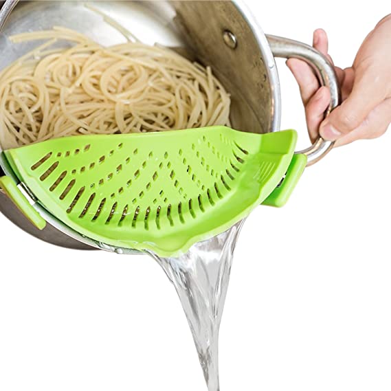 homEdge Snap Strainer, Clip-on Silicone Colander Filter Fits All The Pot and Bowls for Spaghetti, Pasta, Noodles and Fruits - Green