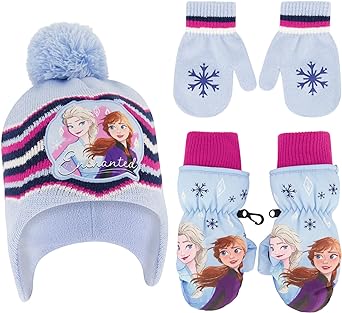 Disney girls Winter Hat With Knit Mittens Set and Insulated Ski Ages 2-4 Or Frozen Knit Gloves and Glove Set, Age 4-7