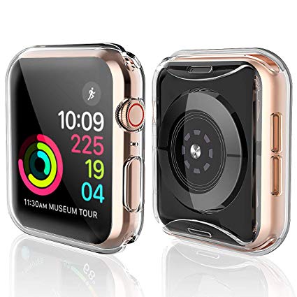 [2 Pack] Langboom for Apple Watch Series 4 Clear Case with Screen Protector 44mm - All Around Protective Case HD Ultra-Thin TPU Cover for iwatch Series 4 44mm