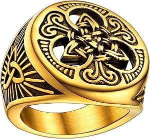 U7 Men's Celtic Knot Ring Stainless Steel 18K Gold Plated Crow Ring, Raven Rings Signet Rings for Men