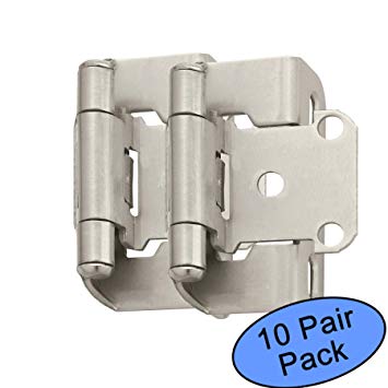 Amerock BP7550-G10 Satin Nickel Self-Closing Partial Wrap Cabinet Hinge 1/2" Overlay, 10 Pair Pack