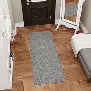 Ottomanson Washable 2x3 Non Slip Area Rug, Ultra Thin Entryway Rug with Rubber Backing, Solid Design Rug for Kitchen Bedroom or Living Room, Gray, 2' x 3'