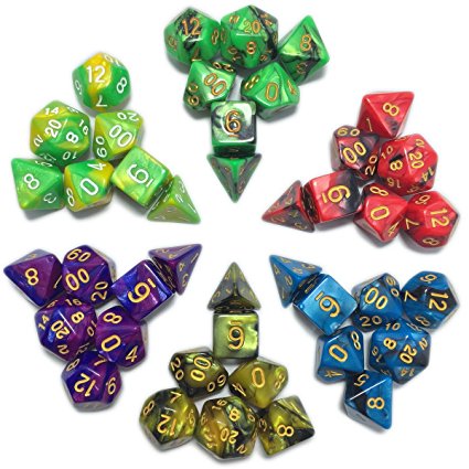 Polyhedral Dice 6 x 7 Die Complete set of D4 D6 D8 D10 D12 D20 Perfect for Dungeons and Dragons, DnD,MTG, RPG Role Playing Table Games Dice by Ivyfield