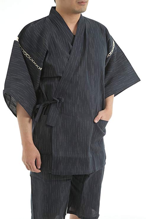 Edoten Men's Japan Kimono Jimbei SIJIRAORI 100% Cotton.
