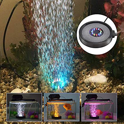 Supmaker Aquarium Fish Tank Air Curtain Bubble Stone Disk with 12 Multi-Colored LEDs