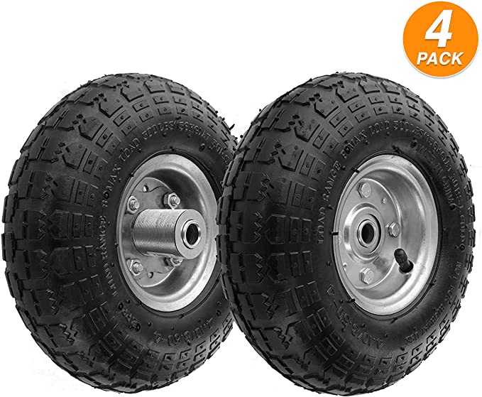 RamPro 10" All Purpose Utility Air Tires/Wheels with a 5/8" Diameter Hole with Double Sealed Bearings (Pack of 4)