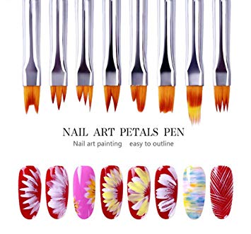 Meiliss 8 Pcs Nail Brush Pen Gradient Acrylic Painting Brush Set UV Gel Flower Drawing Pen Purple Handle Manicure Nail Art Polish Pen Tool
