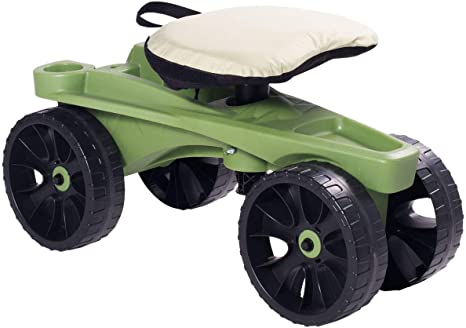 Rolling Sit N Scoot ATV With Comfort Cushion For Yard, Garden & Garage | Gardeners Rolling Scooter Cart With Never Flat Tires and Adjustable Swivel Stool | Made IN USA | Model GB2880 (Comfort Scoot)