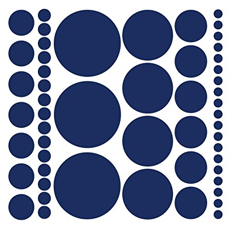Assorted Size Polka Dot Decals - Repositionable Peel and Stick Circle Wall Decals for Nursery, Kids Room, Mirrors, and Doors (dark blue)