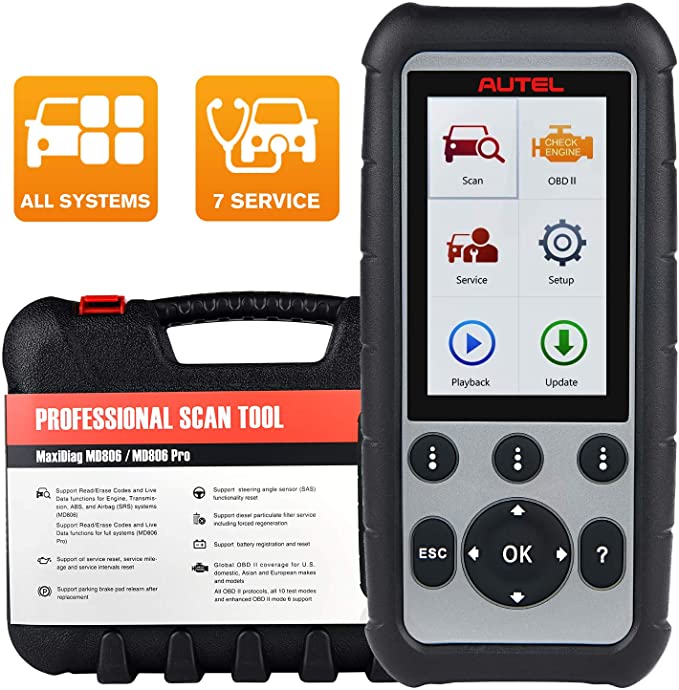 Autel MaxiDiag MD806 Pro Car Diagnostic Tool, OBD2 Scanner with All Systems Diagnostics, Oil Reset, EPB, SAS, DPF, BMS, Throttle, Upgraded Version of Autel MD802,MD806