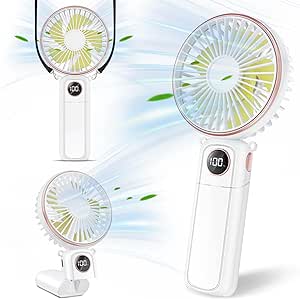 Portable Handheld Fan,5200mAh Personal Fan with LED Display,3-in-1 180° Foldable Mini Fan with 6 Speed,Desk Fan Rechargeable Hand Held Fan for Lash,Small Fan for Travel Office Women Girls (White)