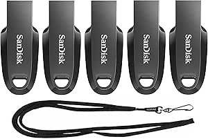 SanDisk 128GB Ultra Curve USB 3.2 Flash Drive SDCZ550-128G (5 Pack) Bundle with (1) GoRAM Black Lanyard (128GB)