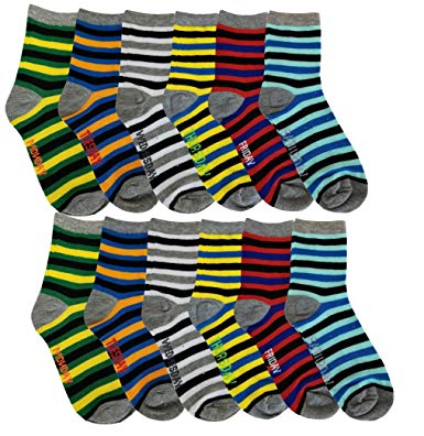 Differenttouch 12 Pairs Kids Boys Novelty Design Crew Socks