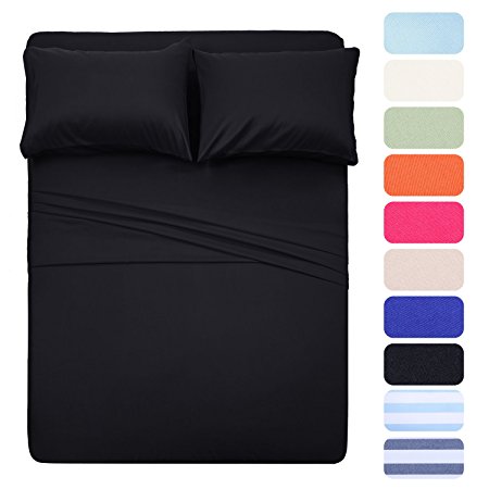 4 Piece Bed Sheet Set (Full,Black) 1 Flat Sheet,1 Fitted Sheet and 2 Pillow Cases,100% Super Soft Brushed Microfiber 1800 Luxury Bedding,Deep Pockets &Wrinkle,Fade Resistant by Homelike Collection