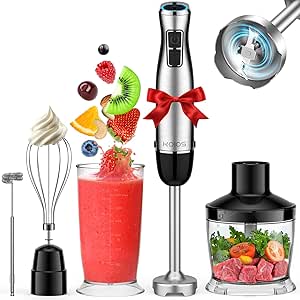 KOIOS Immersion Blender, 1100W 5-in-1 Multi-Purpose Hand Blender, 12-Speed Immersion Blender Handheld, 600ml Beaker, 500ml Chopper, Egg Whisk, Milk Frother, Black