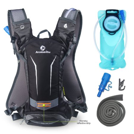 Tagvo Cycling Hydration Backpack with 2L Water Bladder Leak-proof, Tube Protection Cover & Extra Replaceable Bite Valve, Reflective Strip for Evening Safety, Washable Hydration Pack for Camping Hiking
