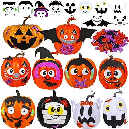 30 Kits Halloween Funny Face Pumpkin Decorating Craft Kits Decorates 30 Pumpkins Foam Jack-O'-Lantern Self-Adhesive Glitter Halloween Stickers for Kids Pumpkins Art Project Classroom Activities