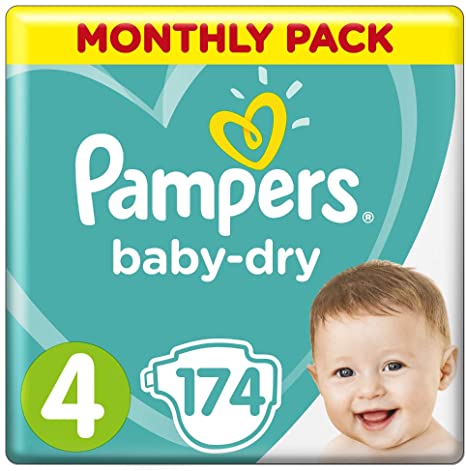 Pampers Baby-Dry Nappies Size 4 Toddler, 174 Nappies, 9-14kg, Monthly Pack