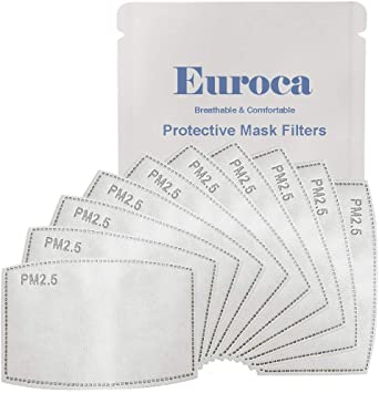 Euroca PM2.5 Carbon Activated Filters for Adult Face Masks Breathable 5 Layers Insert Protective Mouth Mask Anti Haze Allergy Filters Replacement Outdoor & Indoor Activities (Adult 10pcs)