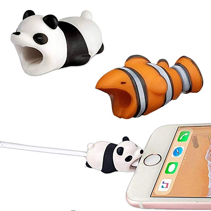 [ 2- Pack] Animal Bite Cable Protector –Cable Bites Animals Phone Cord Protector For Cable Buddies Compatible iPhone iPad Charging Cords - Cable Chompers Animals iPhone Chargers (Nemo and Panda Biter)