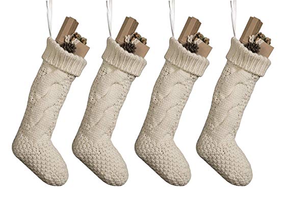 Pack 4,14" Unique Ivory White Knit Christmas Stockings